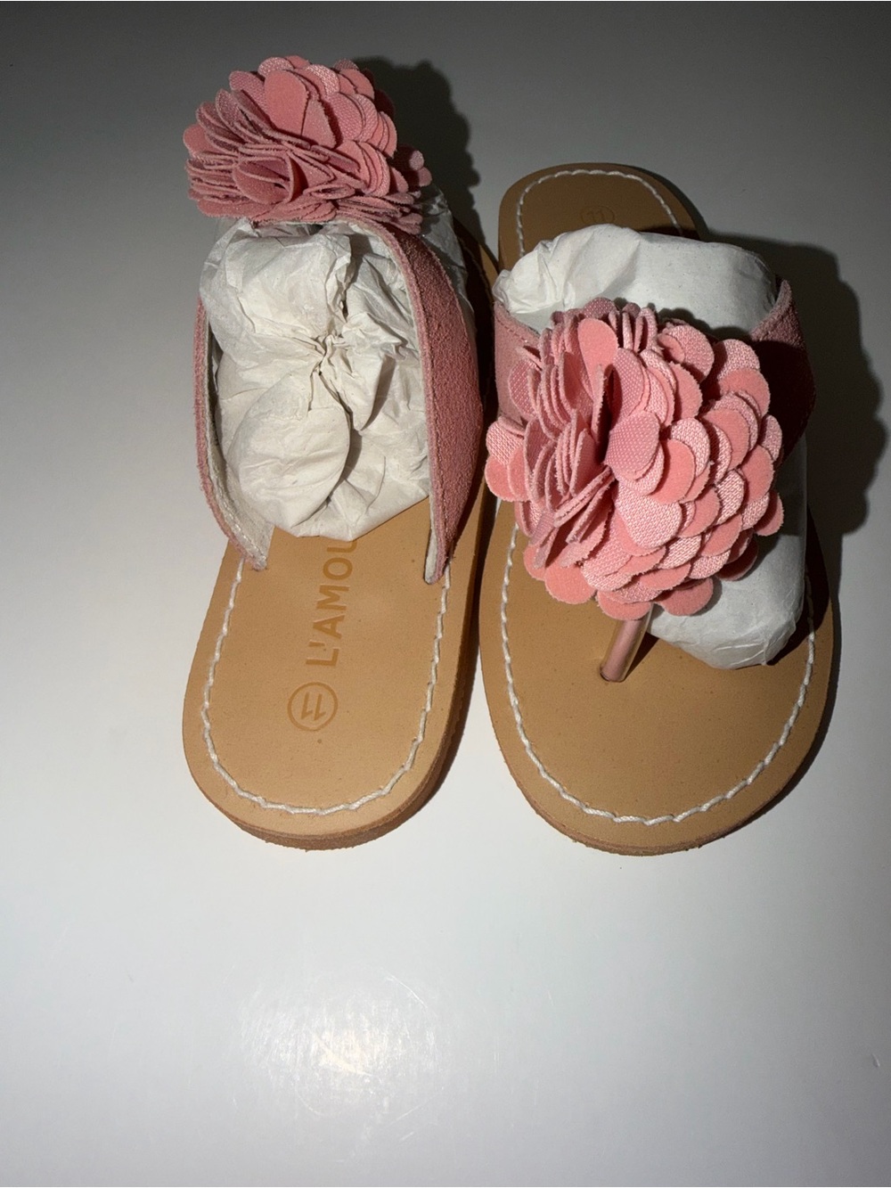 NWT L’Amour Girls Size 11 Pink Flower Thong Sandals |
